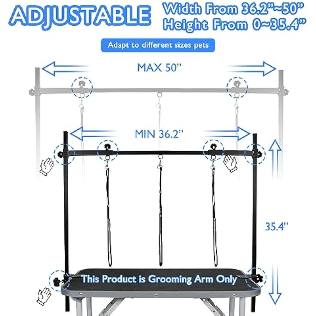 LEIBOU H-Shape Dog Grooming Arm | Heavy Duty Aluminum with 3 Nooses