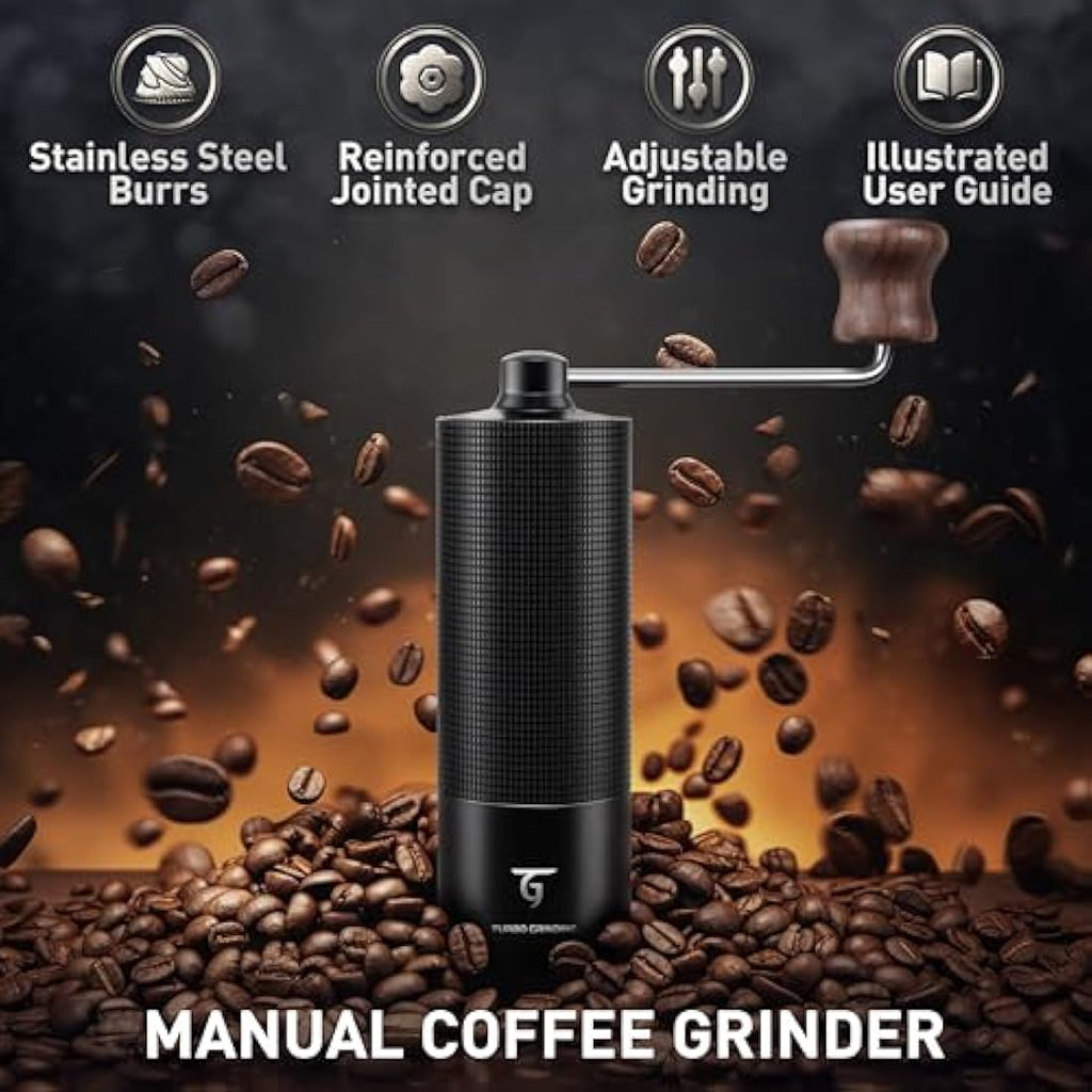 SUNYA Manual Coffee Grinder – Stainless Steel Conical Burr Mill, Black