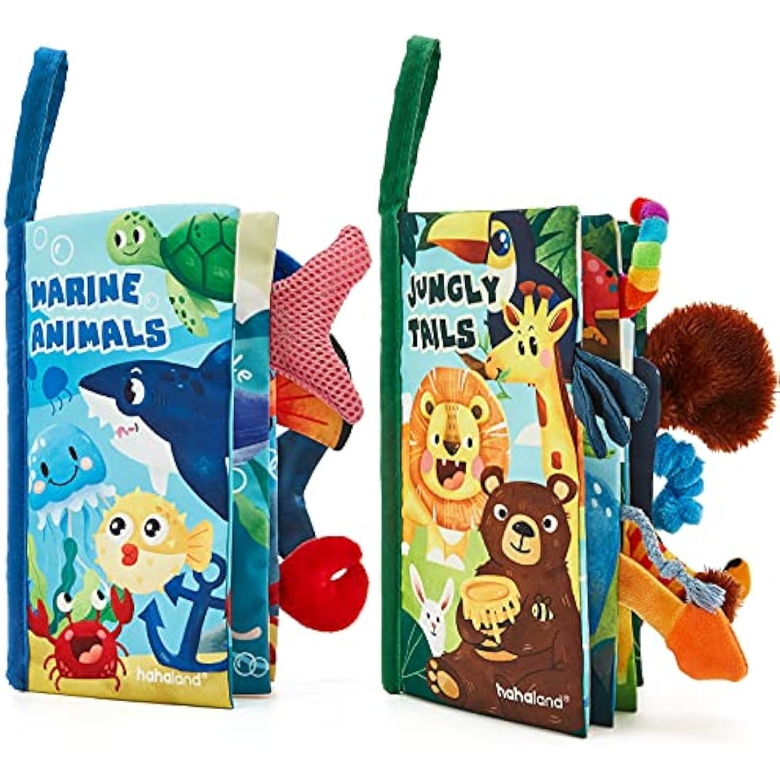 hahaland 2-Piece Baby Sensory Soft Books with Crinkle Paper & Squeaker