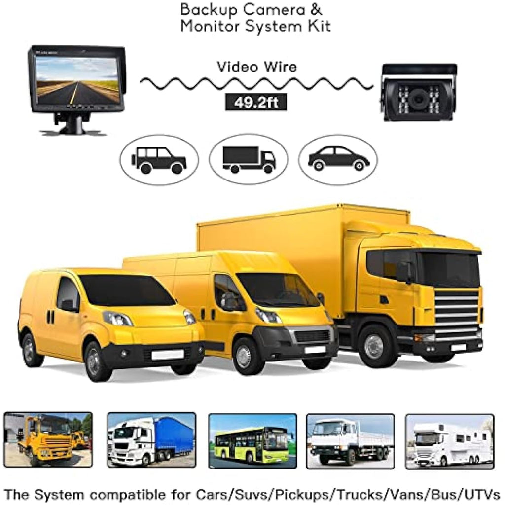 BEYI 1080P Reversing Camera Kit | 7" HD Monitor IP68 Waterproof for Trucks