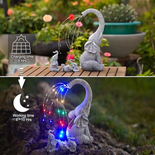 Jolof Store Elephant Garden Statue – Solar Resin Figurine with Lights