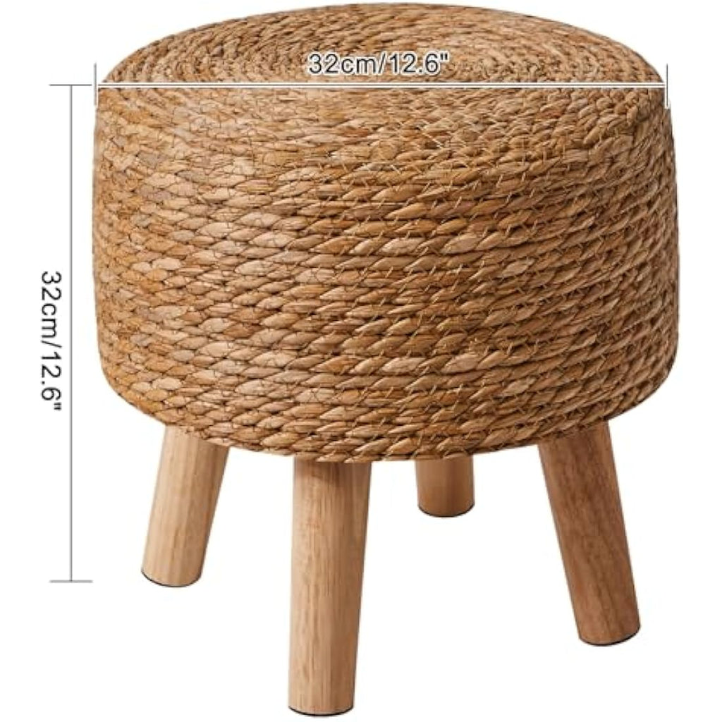 YMYNY Natural Seagrass Footstool – Hand-Woven Pastoral Ottoman with Pine Legs