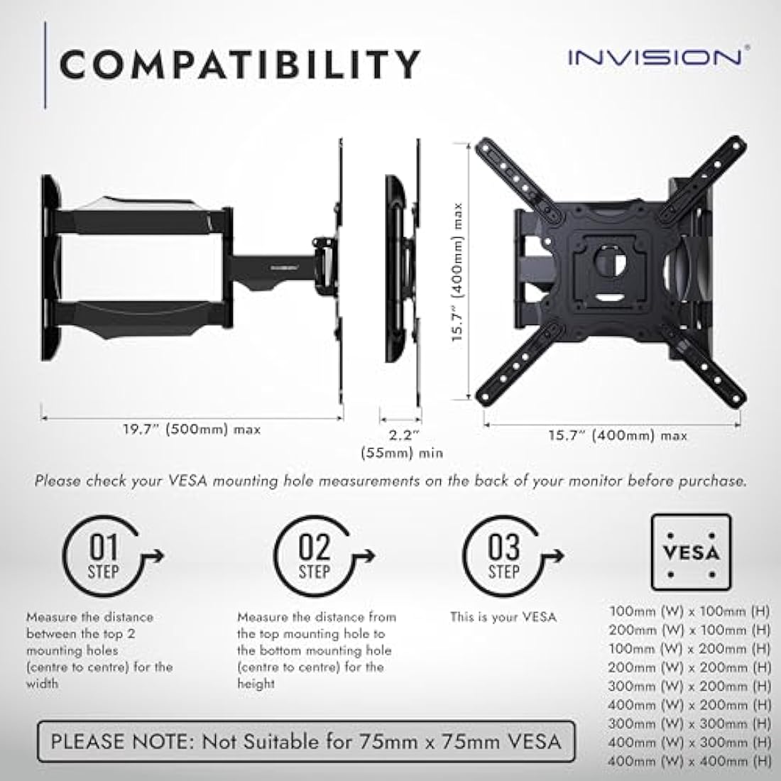 Invision Full Motion TV Wall Mount for 24-60 Inch Screens | HDTV-E