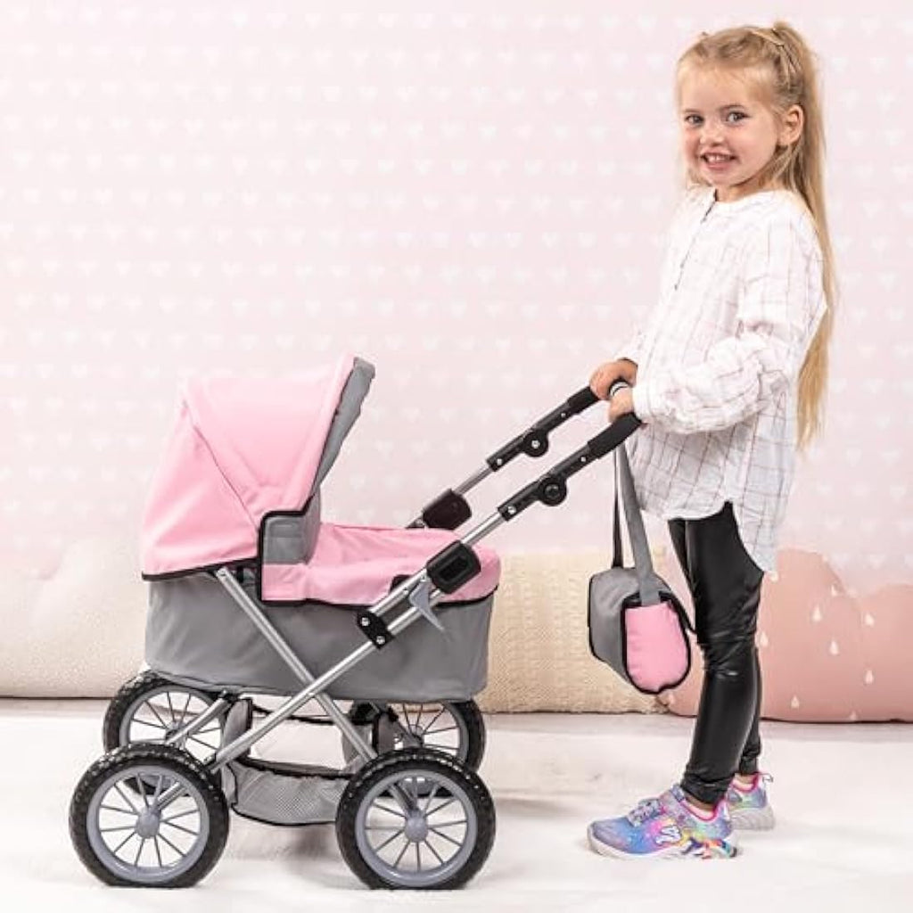 Bayer Design Dolls Pram Trendy – Foldable Toy Stroller, Grey-Pink Fairy