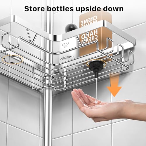 Kegii Telescopic Shower Caddy – 4-Tier Stainless Steel Corner Tension Shelf