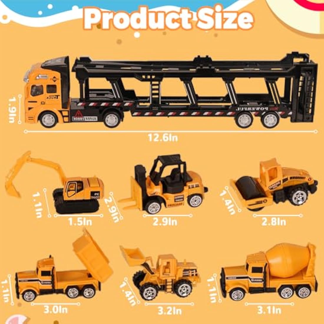 7-in-1 Construction Truck Toy Set | Diecast Pull Back Vehicles