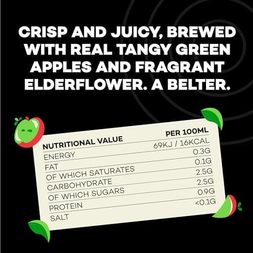 Hip Pop Apple & Elderflower Kombucha – Vegan Gut Health Drink, 24 x 330ml