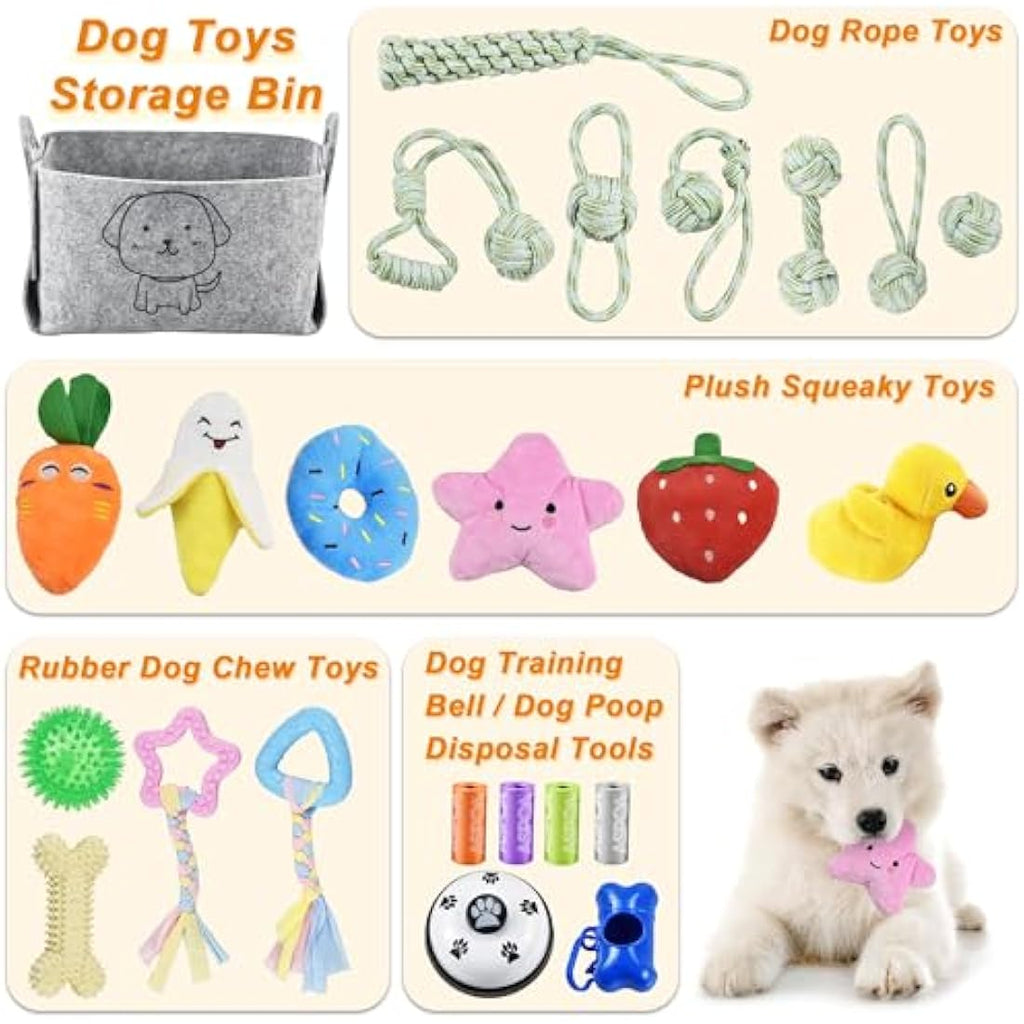 Jolof Store 24-Piece Puppy Toy Set with Storage Bin - Teething & Training