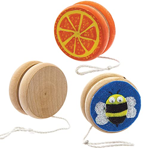Baker Ross Wooden YoYo Spinning Tops – Pack of 4 DIY Party Bag Fillers