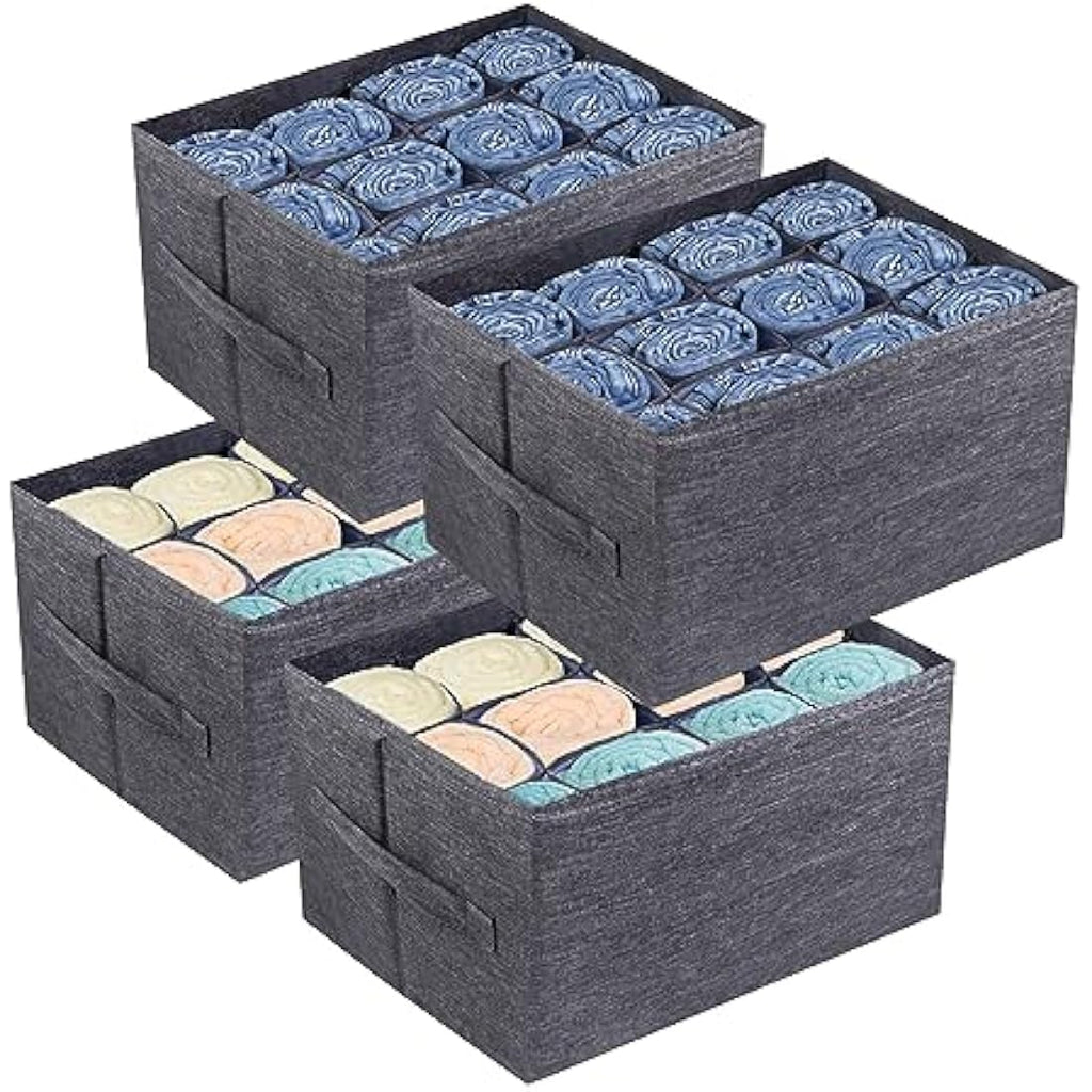 4 Pack Wardrobe Organiser - 12 Cell Foldable Jeans Storage Bins