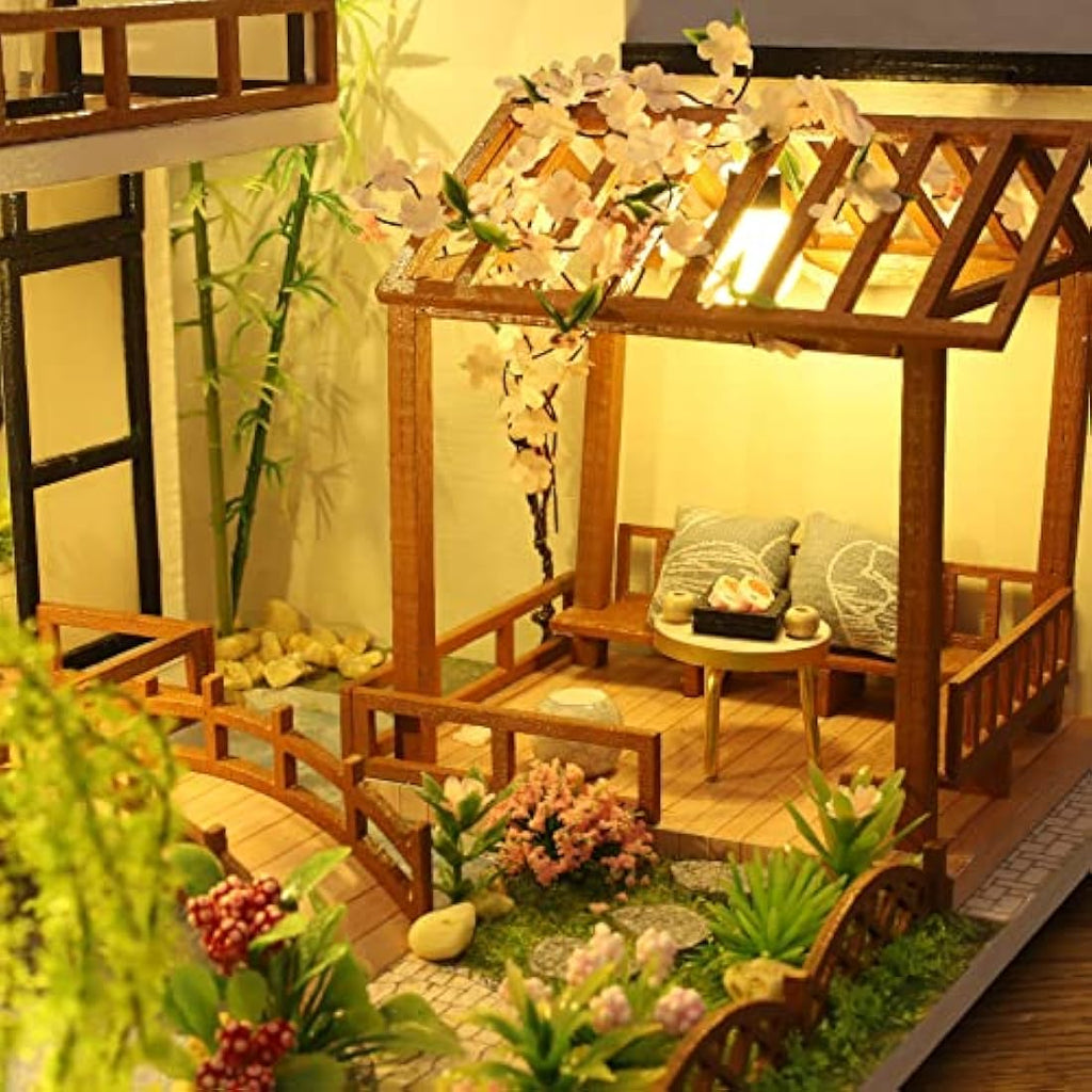 Cuteefun DIY Miniature Dollhouse Kit - Oriental Villa Wooden Model with Music