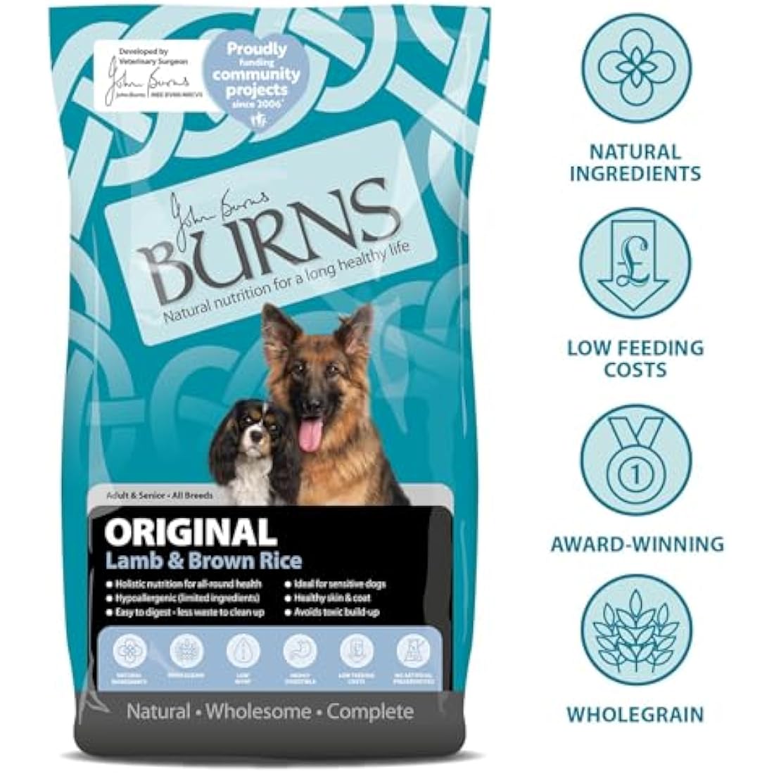 Burns Pet Nutrition Hypoallergenic Lamb & Brown Rice Dog Food - 12kg