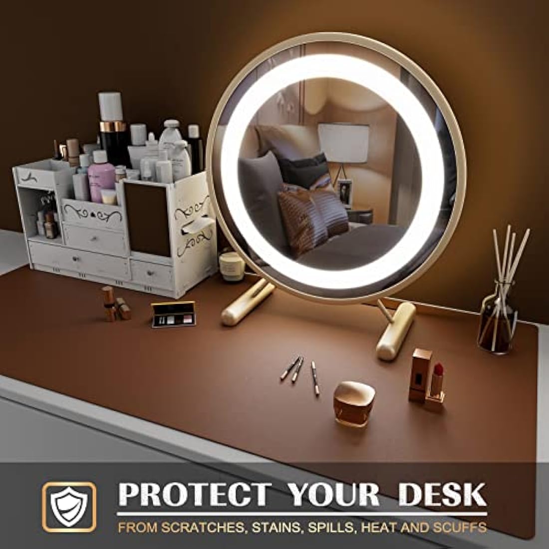 K KNODEL Leather Desk Mat – Dual-Sided Waterproof Office Pad, Brown (80x40cm)