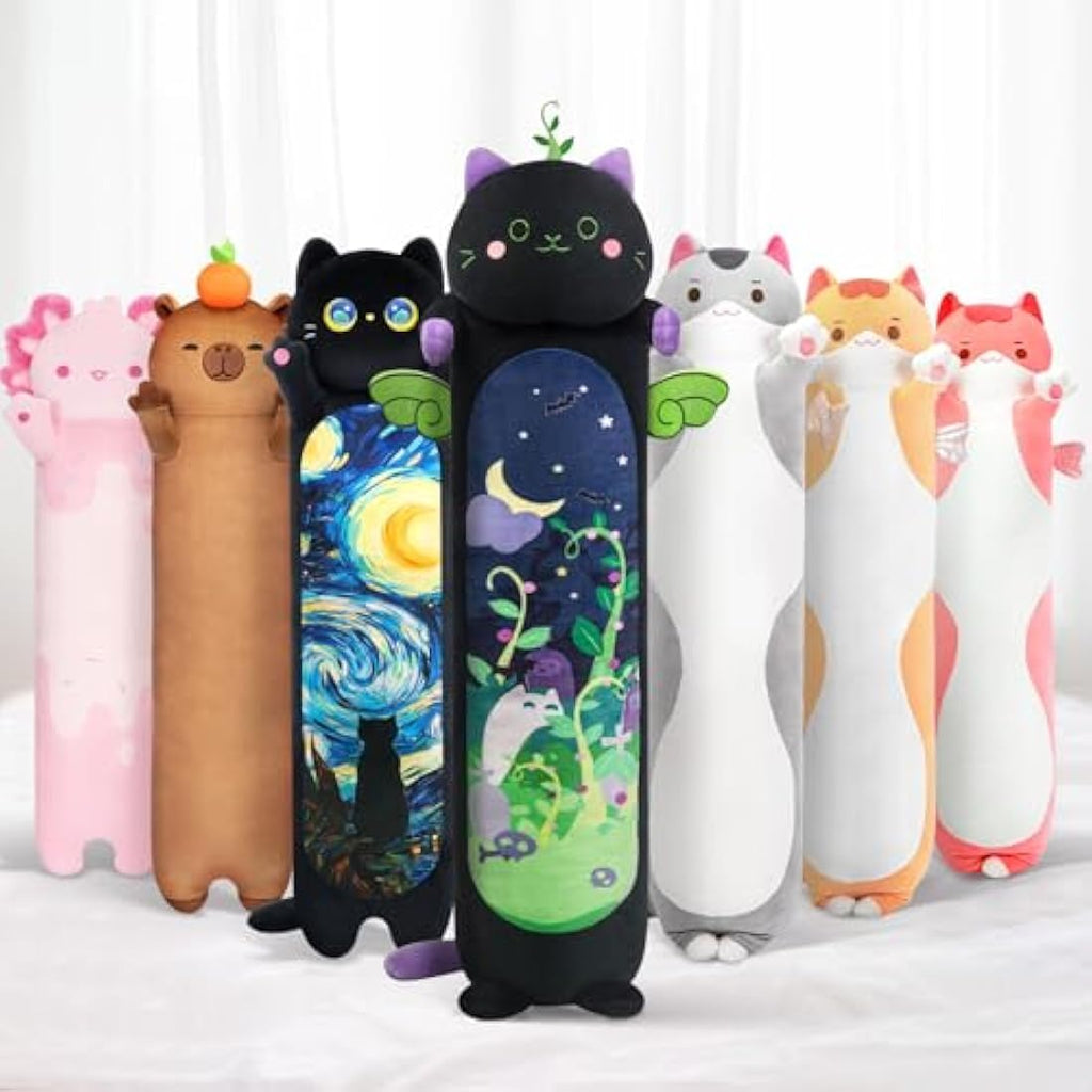 Mewaii 28in Long Devil Mint Cat Plush Pillow – Black Kawaii Body Toy