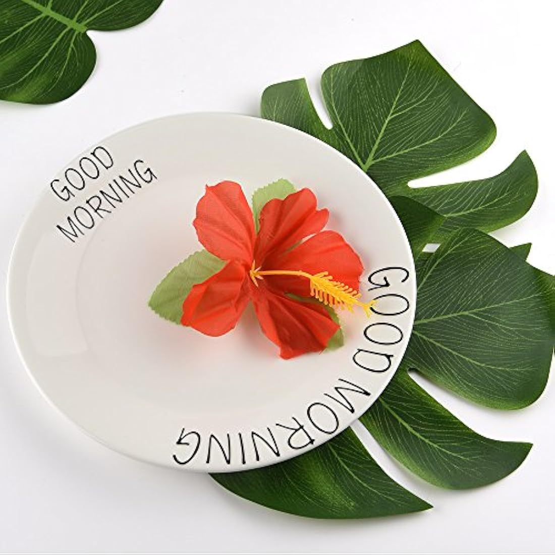 Jolof Store Tropical Palm Leaves & Hibiscus Flowers - 60 Pc Luau Decor
