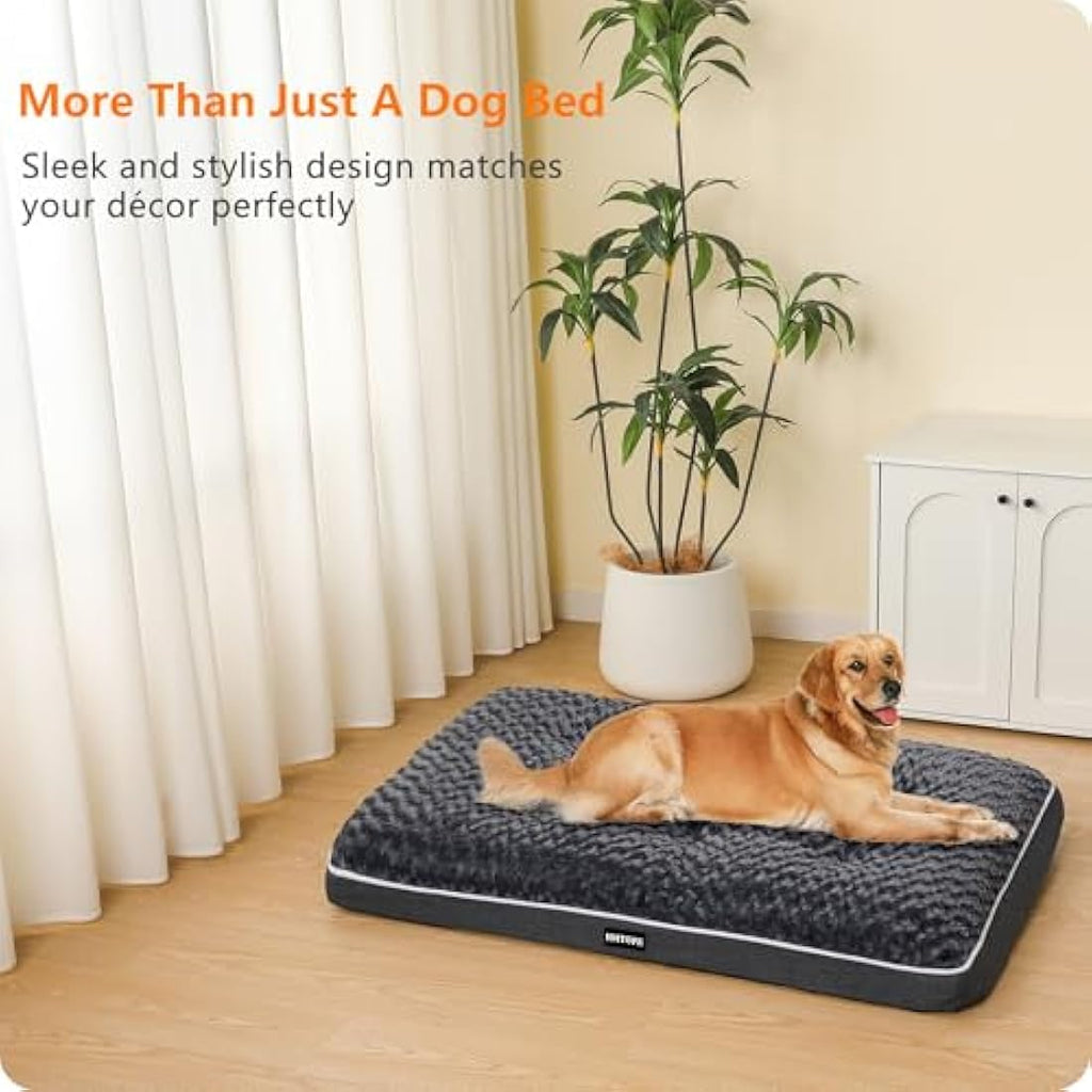 HMTOPE Orthopaedic Dog Bed – Washable Fleece Cushion, Dark Grey, 105cm