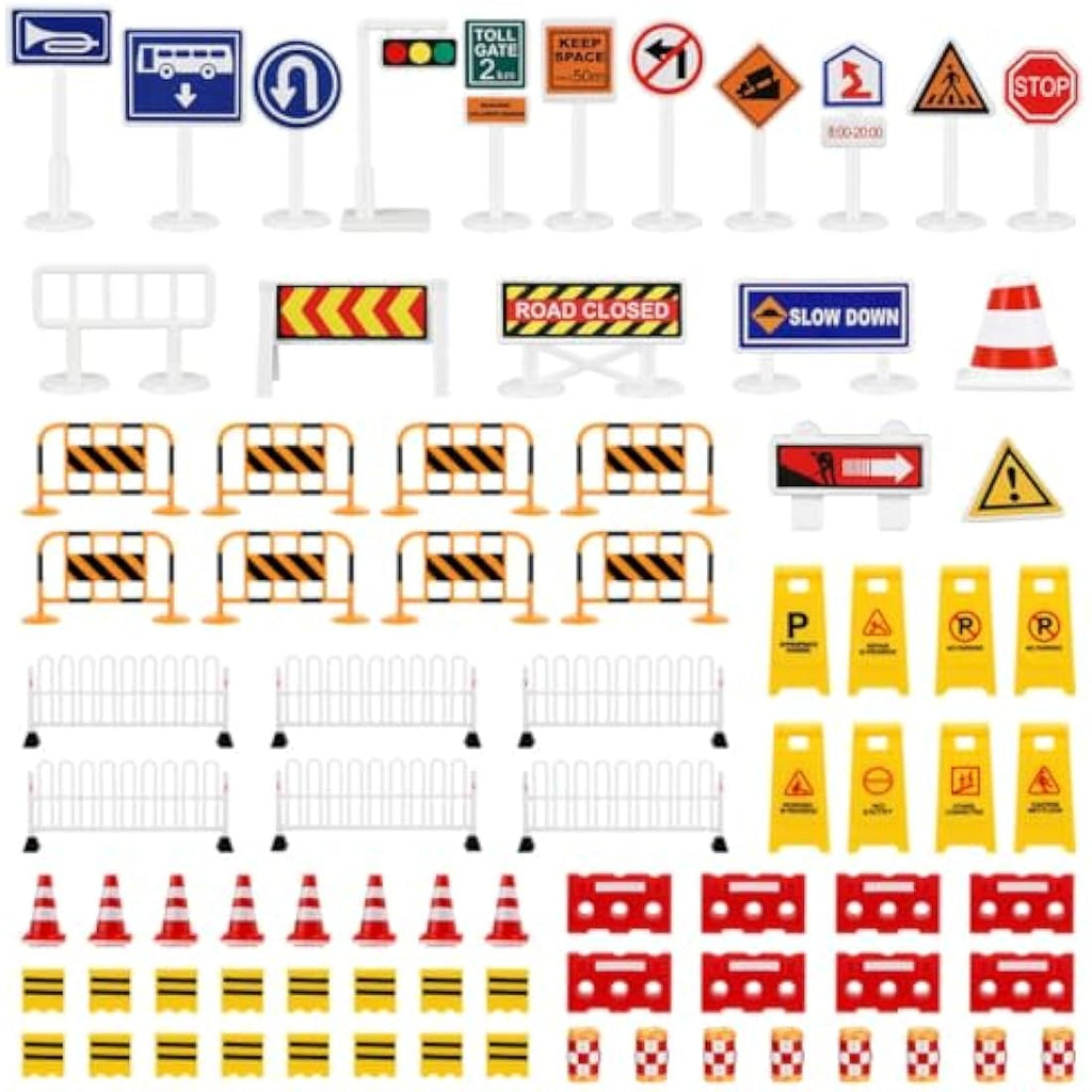 NUOBESTY 62pcs Miniature Traffic Signs – Kids Educational Road Toys