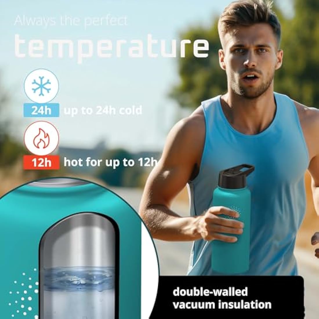 Insulated Stainless Steel Water Bottle | 3 Lids | 1L & 0.5L