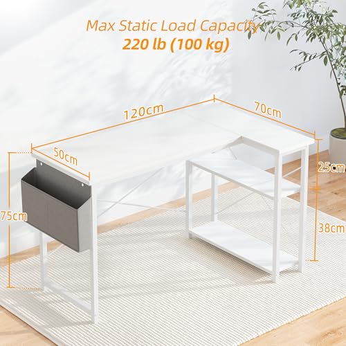 BEXEVUE L-Shaped Computer Desk – 120x70cm Corner Gaming Table with Shelves