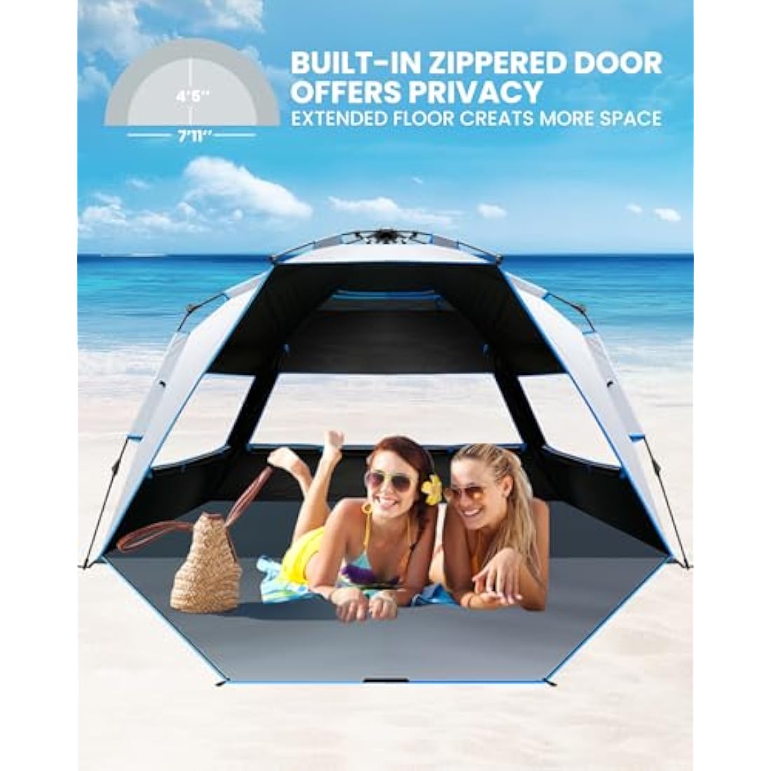 OutdoorMaster Blackout Beach Tent – 4 Person Pop Up Sun Shelter Canopy