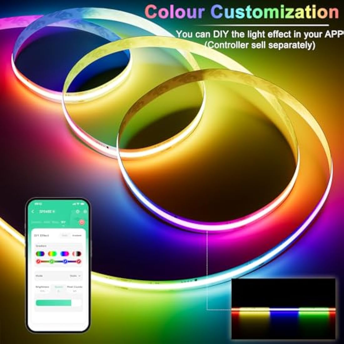PAUTIX RGBIC COB LED Strip – 5M Addressable Pixel Tape Light (24V)