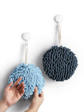 Sophie & Panda Fuzzy Ball Hand Towels | Set of 2 | Blue Quick Dry