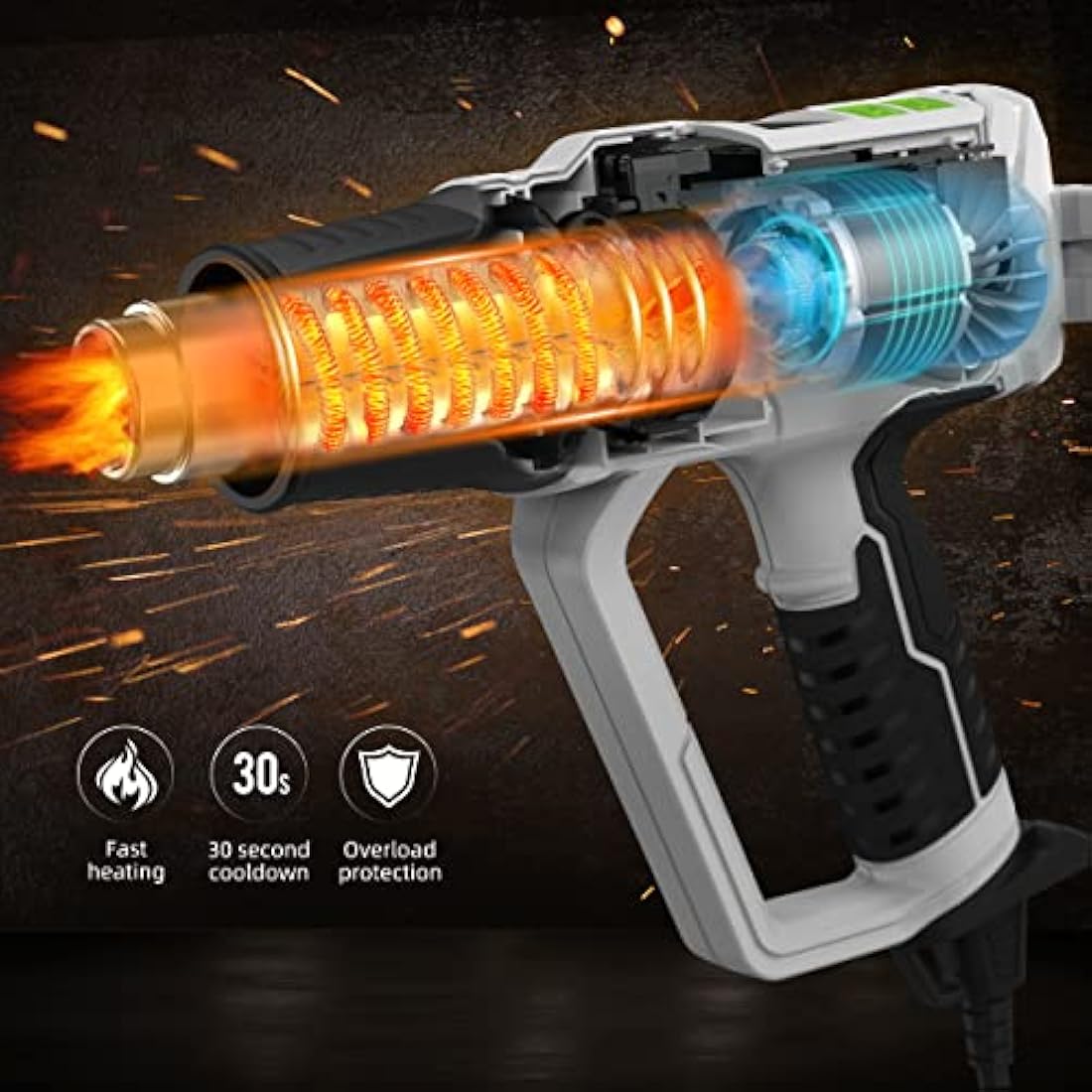 Huepar Tools 2300W Heat Gun - Digital LCD Hot Air Gun Kit with 10 Accessories