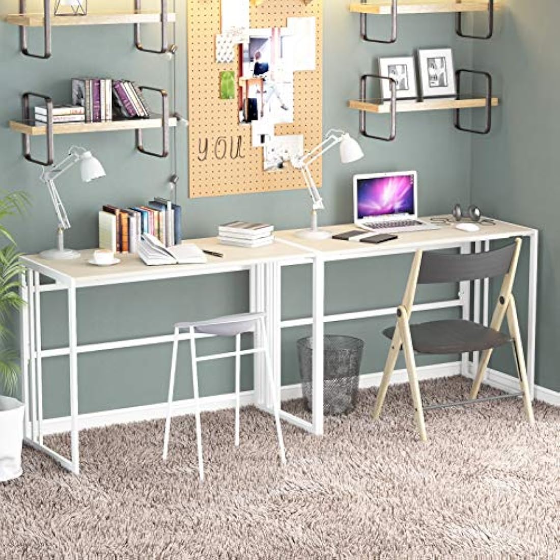 Ulifance Folding Computer Desk – No-Assembly Writing Table, Beige
