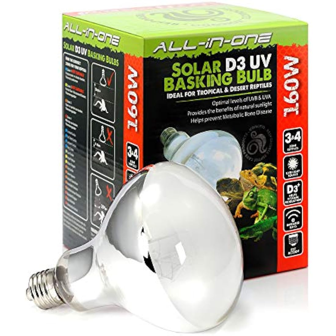 Komodo Solar D3 UV Basking Bulb | 160W Reptile Heat & Light Lamp