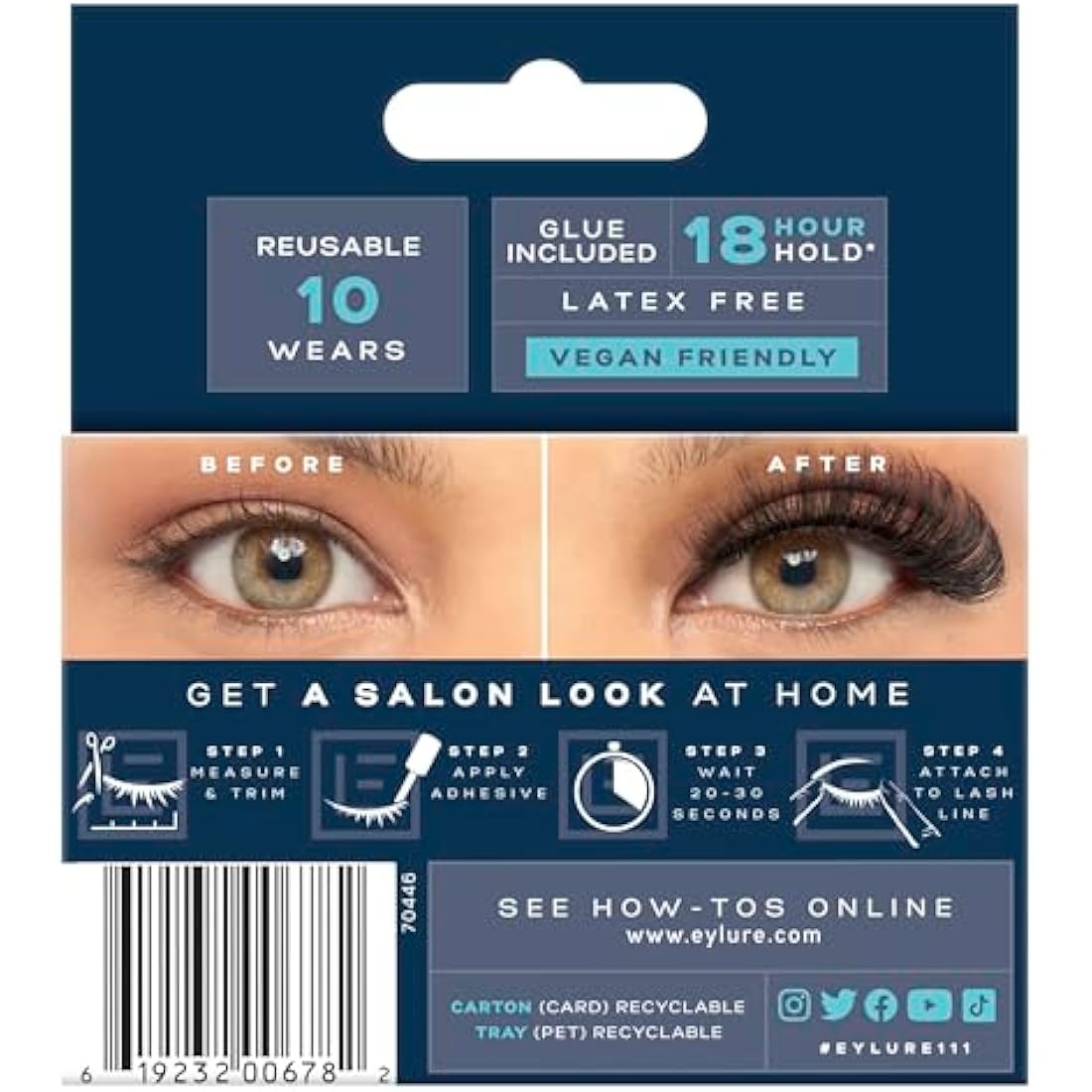 Eylure Volume & Curl No. 111 False Lashes – Black Strip Lashes with Glue