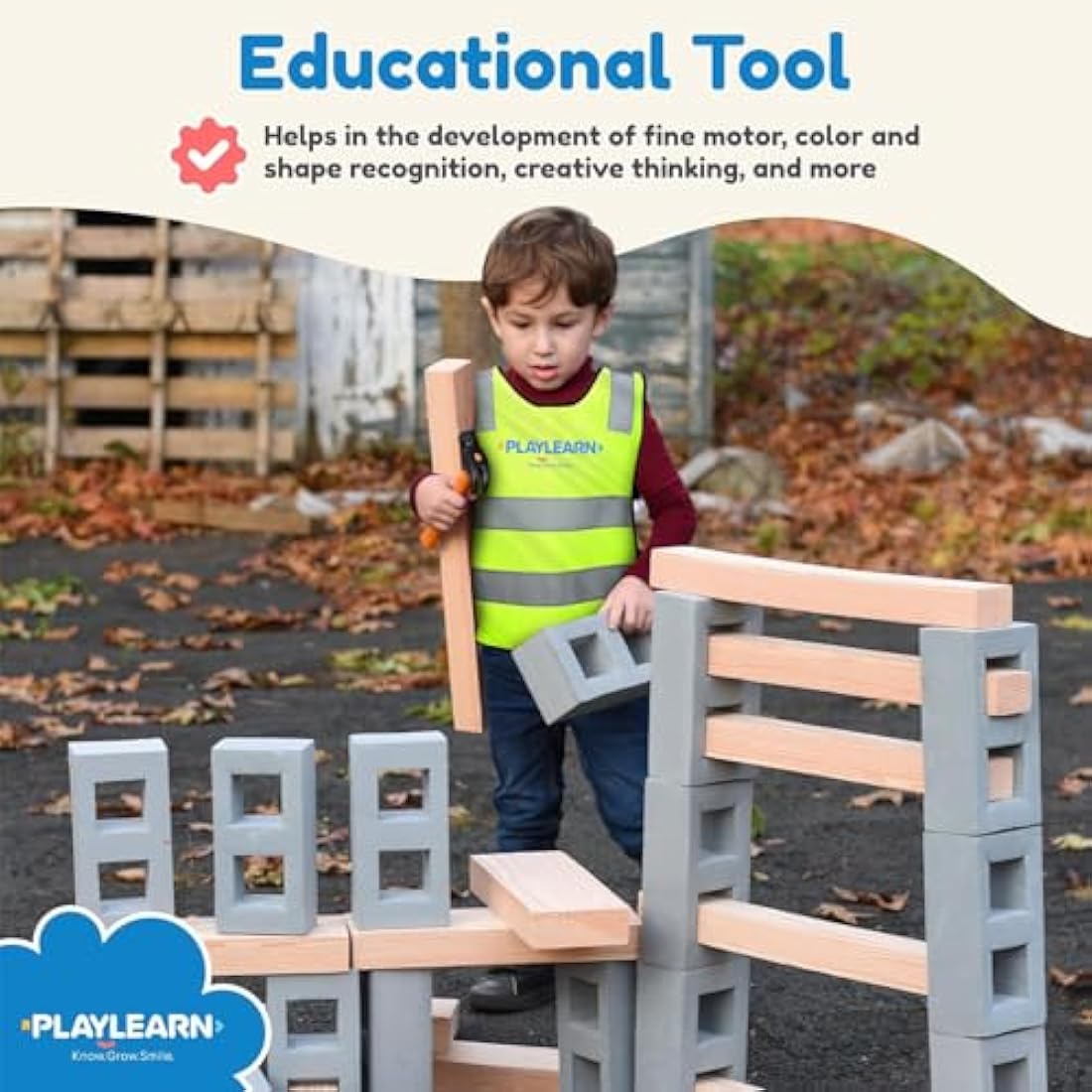 Playlearn Foam Breeze Block Construction Bricks for Kids, Grey - 20 Pack