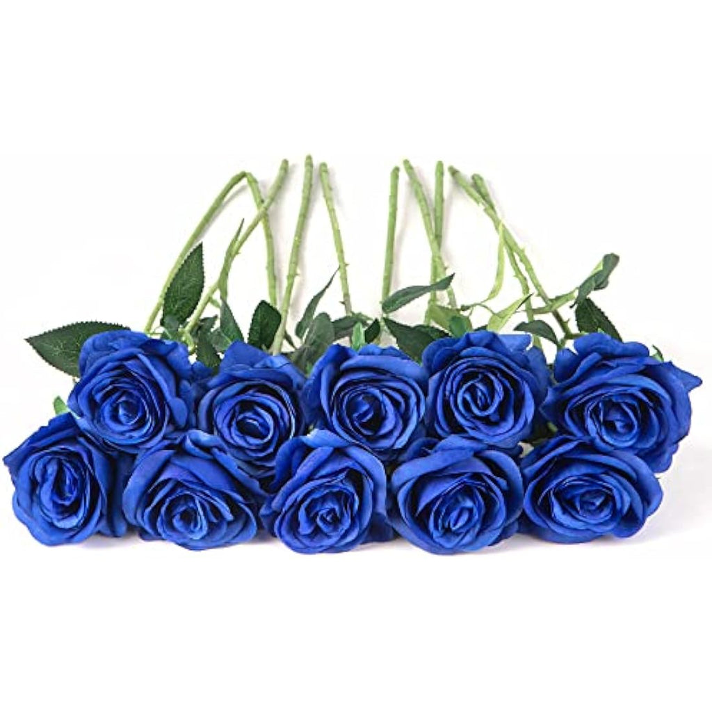 Royal Blue Silk Roses – 10pcs Artificial Long Stem Flowers
