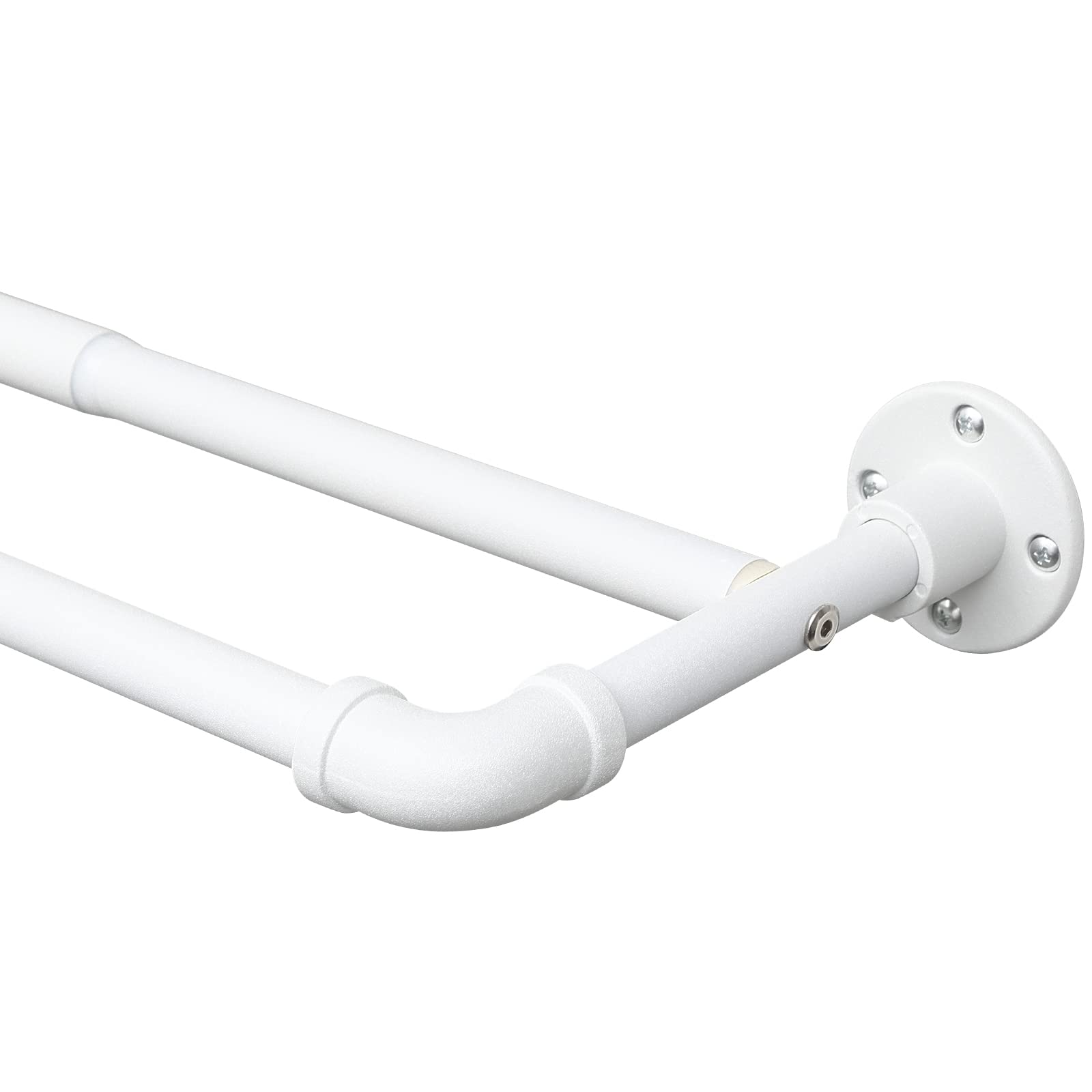 Harrms Industrial Double Curtain Pole | Matt White Extendable Metal Rod