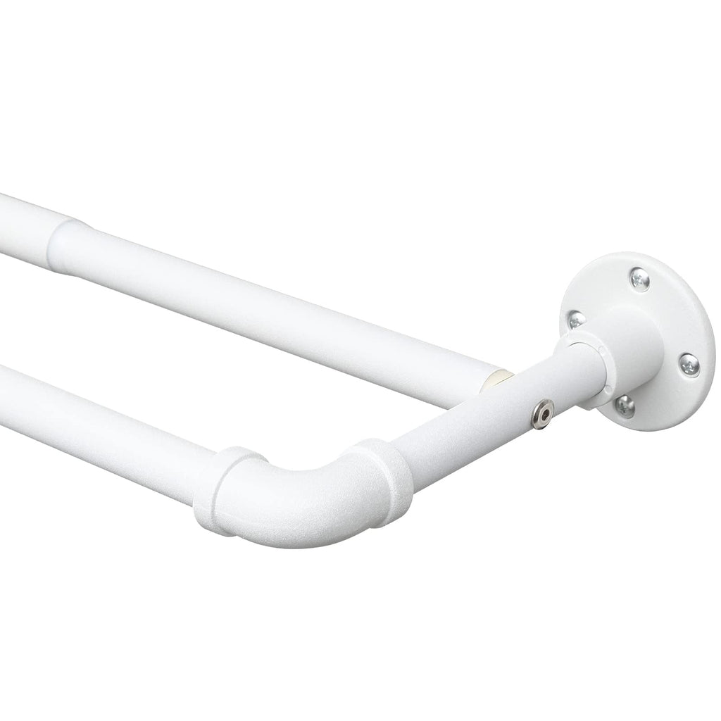 Harrms Industrial Double Curtain Pole | Matt White Extendable Metal Rod