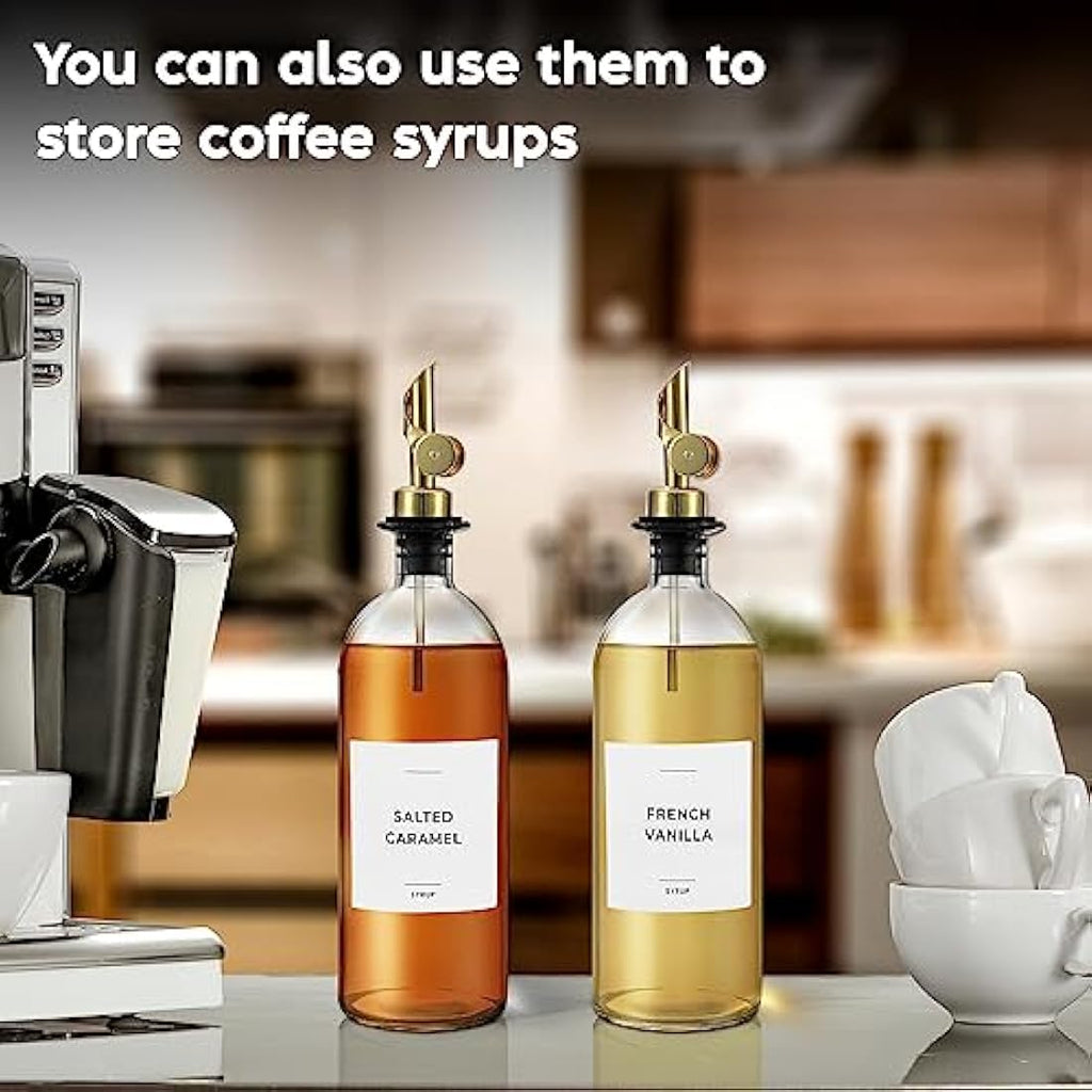 Glass Olive Oil Dispenser Set of 2 – Gold Pourer Spout
