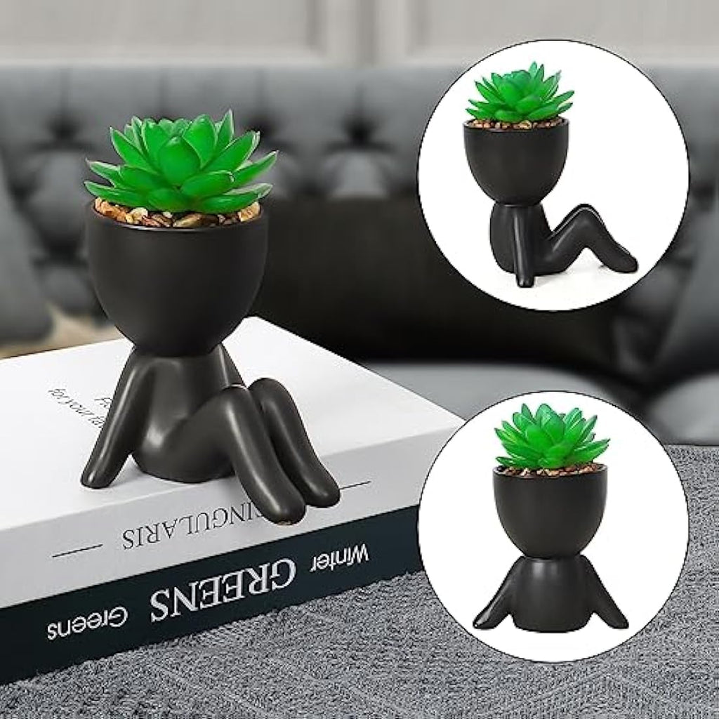 Artificial Succulents - Set of 3 Human Shaped Ceramic Pots