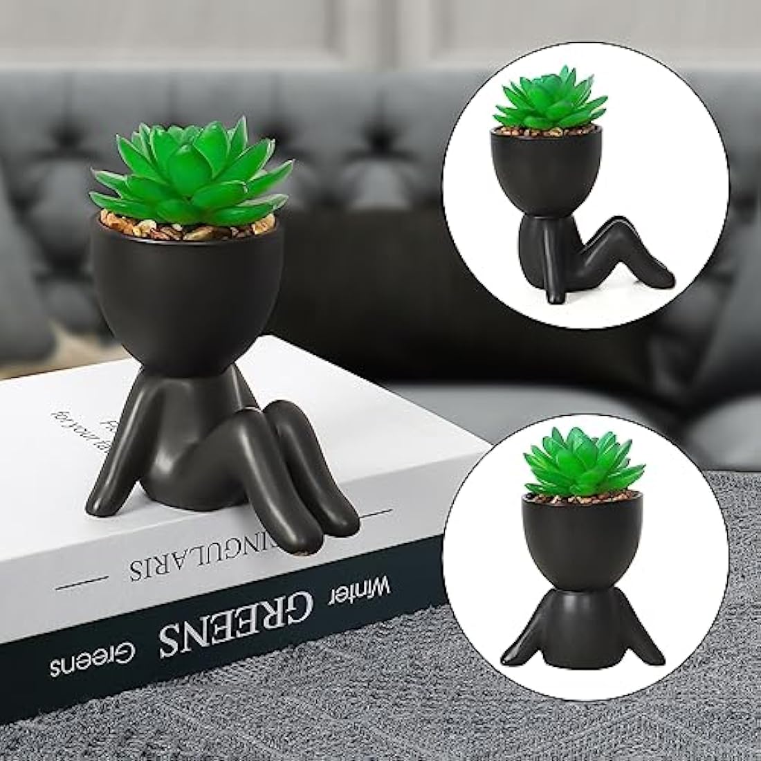 Artificial Succulents - Set of 3 Human Shaped Ceramic Pots