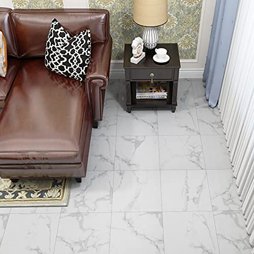 Jolof Store Grey White Marble Peel and Stick Vinyl Floor Tiles - 4 Pack