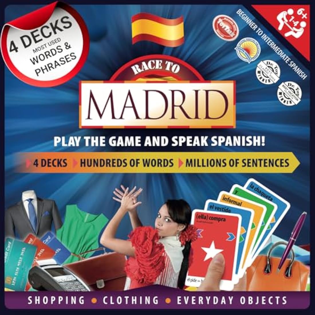 KLOO Spanish Board Game – Race to Madrid Language Learning Flash Cards
