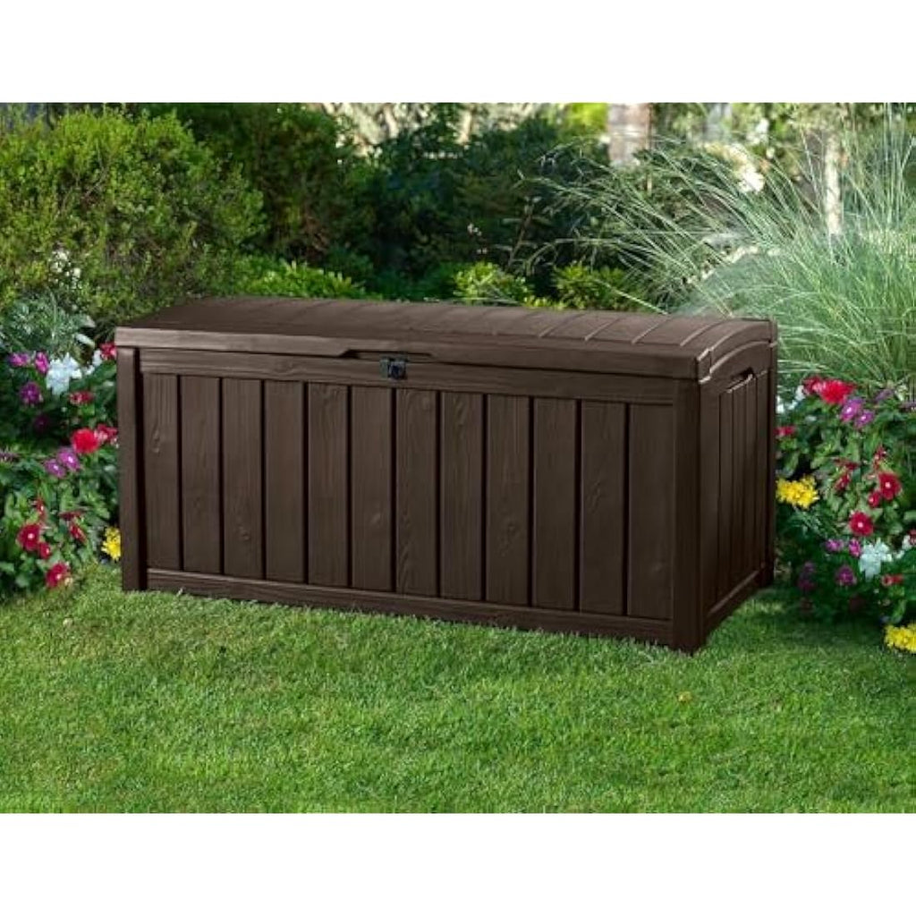 Keter Glenwood 390L Outdoor Garden Storage Box - Brown Resin Deck Chest