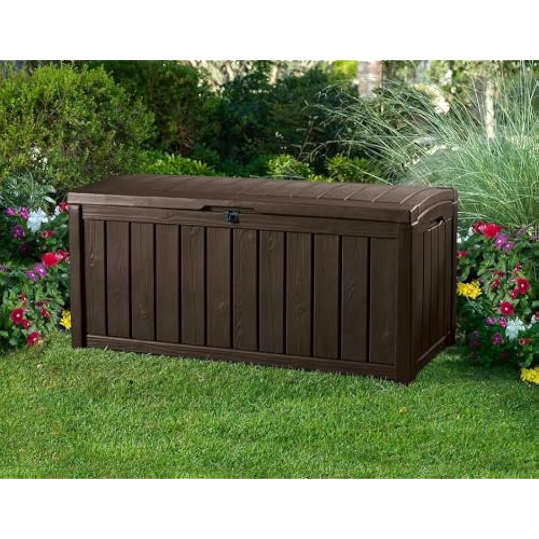 Keter Glenwood 390L Outdoor Garden Storage Box - Brown Resin Deck Chest