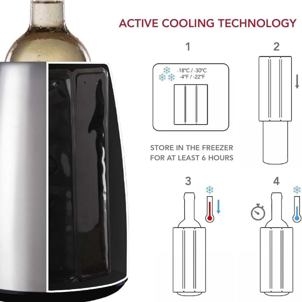 Active Wine Cooler - Stainless Steel Bottle Chiller