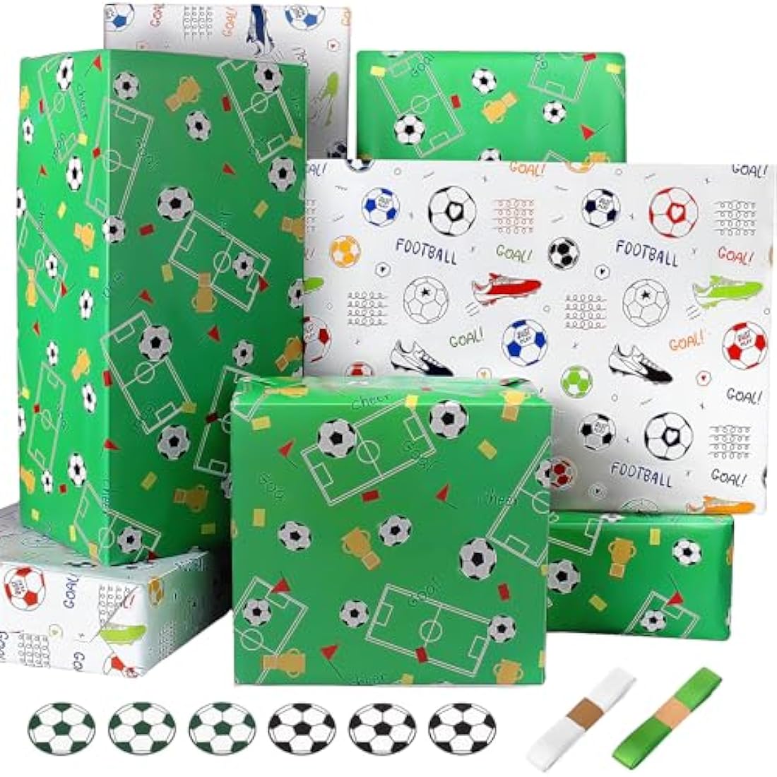 Football Birthday Wrapping Paper – 6 Sheets Soccer Gift Wrap Set