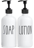 MOMEEMO Glass Soap and Lotion Dispenser Set – White Farmhouse Bathroom Decor
