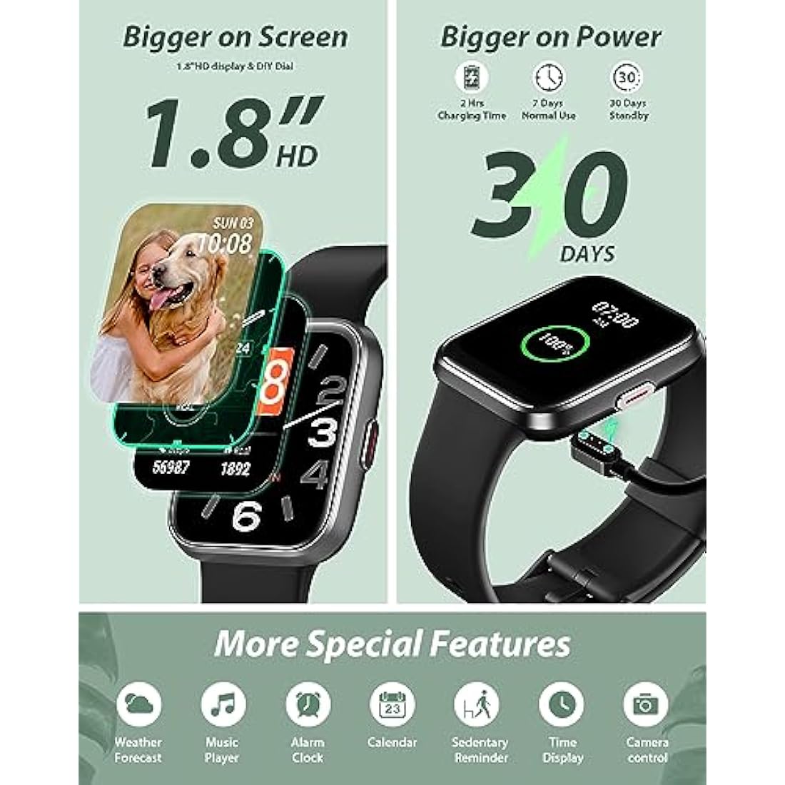 Smart Watch with Alexa & Bluetooth Call – 1.8" Fitness Tracker