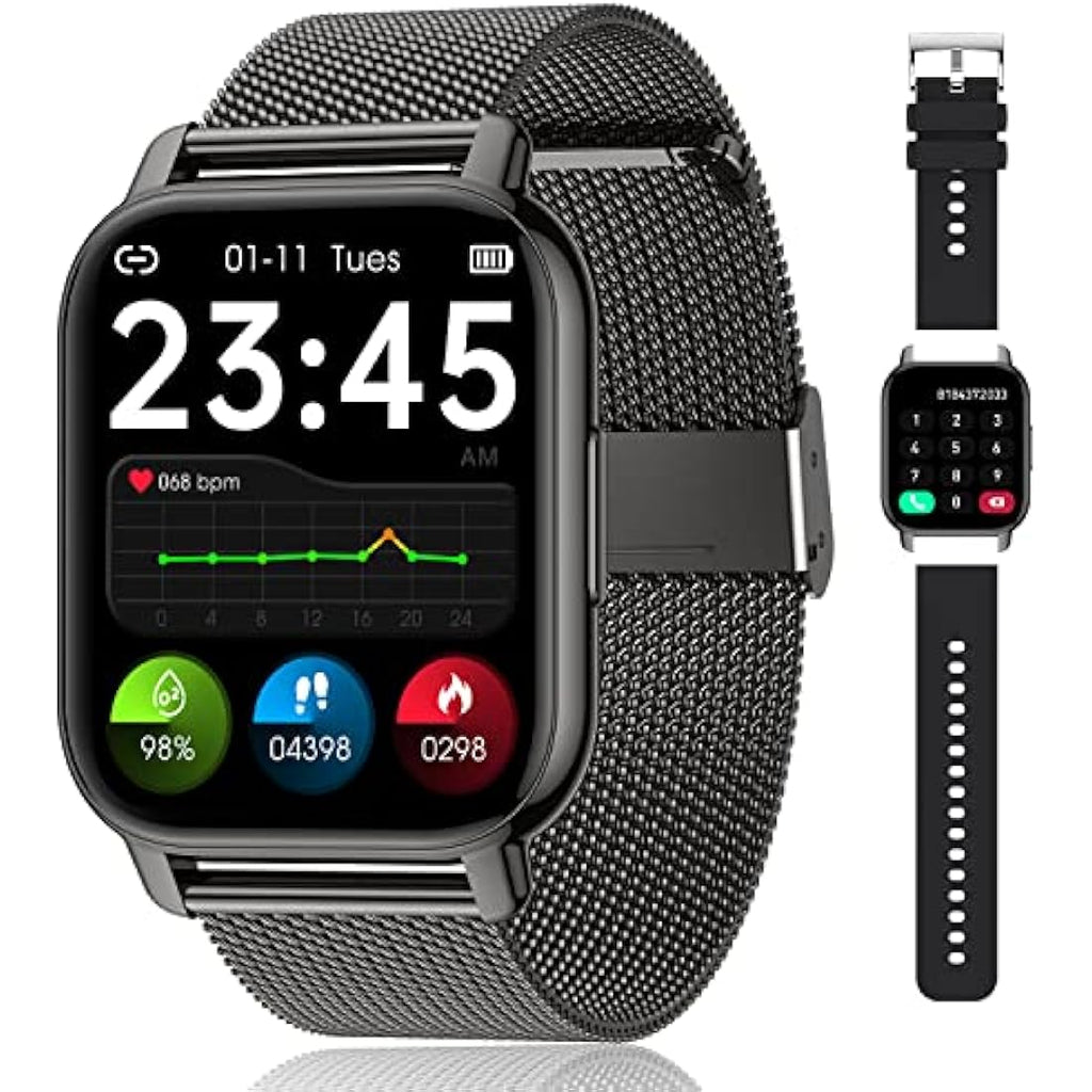 Popglory Smart Watch - 1.85" Fitness Tracker with Bluetooth Call & 2 Straps