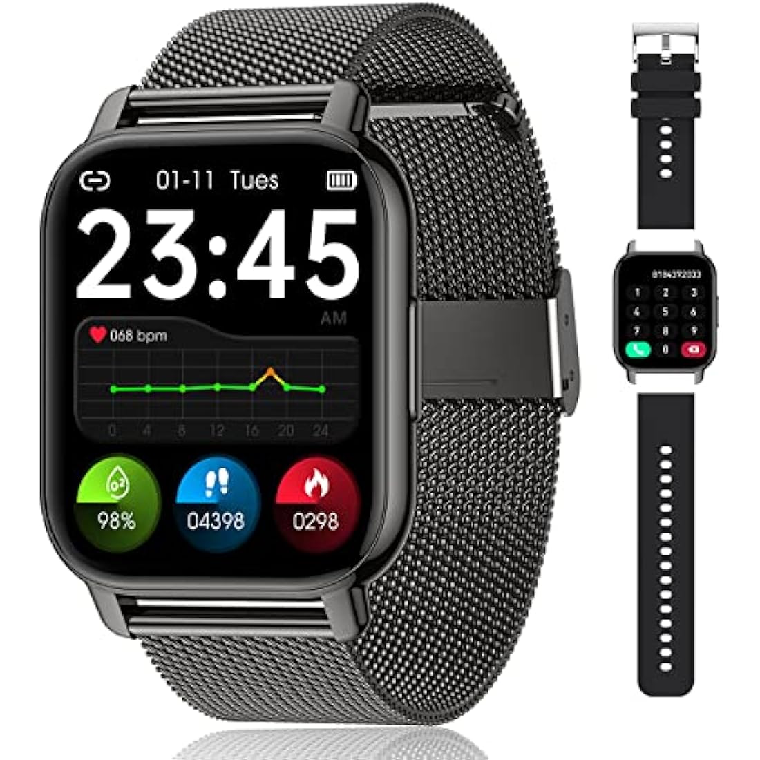 Popglory Smart Watch - 1.85" Fitness Tracker with Bluetooth Call & 2 Straps