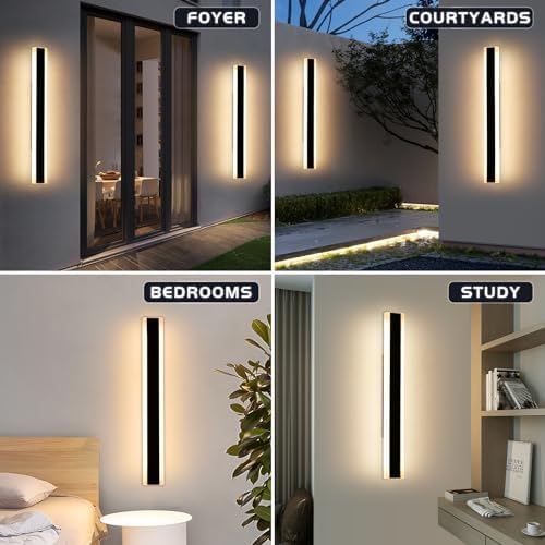 Mikeru 80cm Outdoor LED Wall Lights | 2-Pack 28W Modern IP65 Garden Sconce