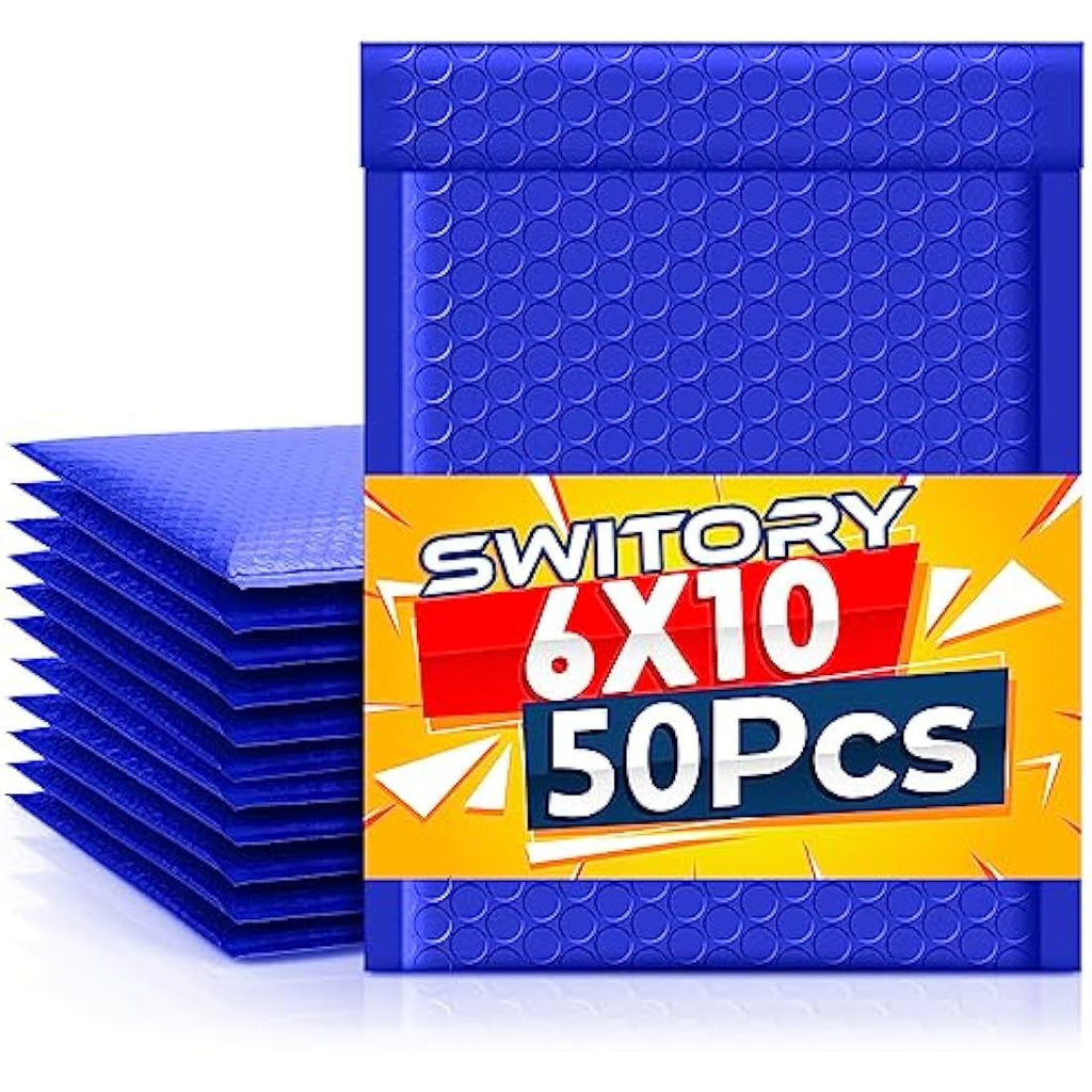 Switory Blue Poly Bubble Mailers – 50 Pack A5 Padded Envelopes 15x23cm