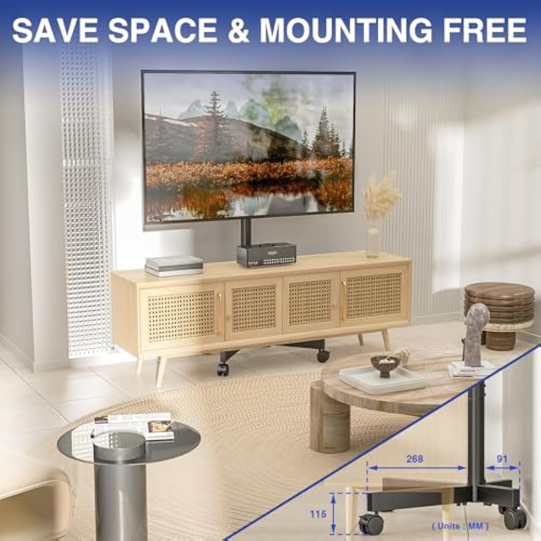 RFIVER Mobile TV Stand | Rolling TV Cart for 23-65 Inch Screens